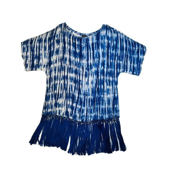 Blue Saks Fifth Avenue M Tie-Dye Fringe Bathing Suit Cover Up - Picture 1 of 11